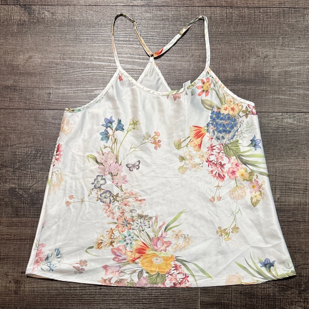 Flora Nikrooz Floral Satin Pajama Set - White and Pink - Picture 2 of 6